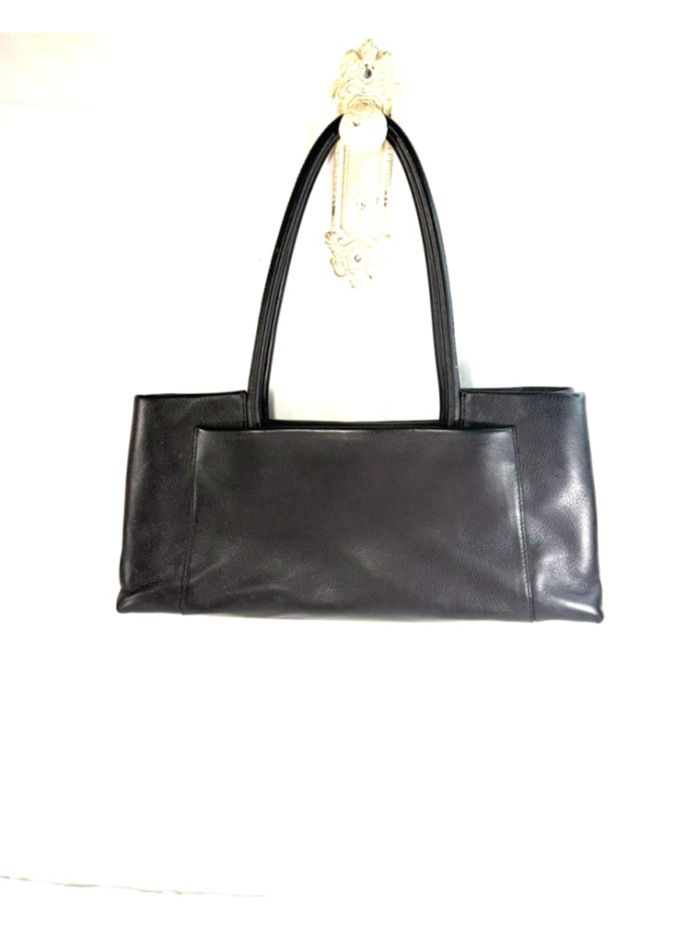 vintage TUMI OLD MONEY black leather shoulder tote bag east-west structured - Picture 2 of 15